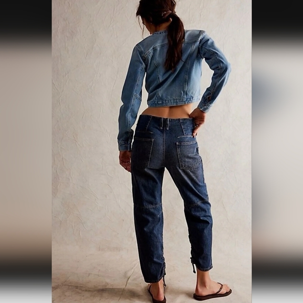 Free People NWOTs We The Free Oasis Denim Slouchy Crop Utility Jeans - Picture 2 of 6